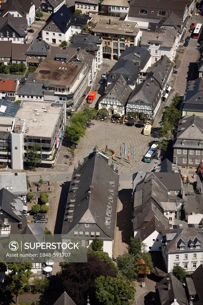 Aerial view, town hall, Brilon, Sauerland region, North Rhine-Westphalia, Germany, Europe