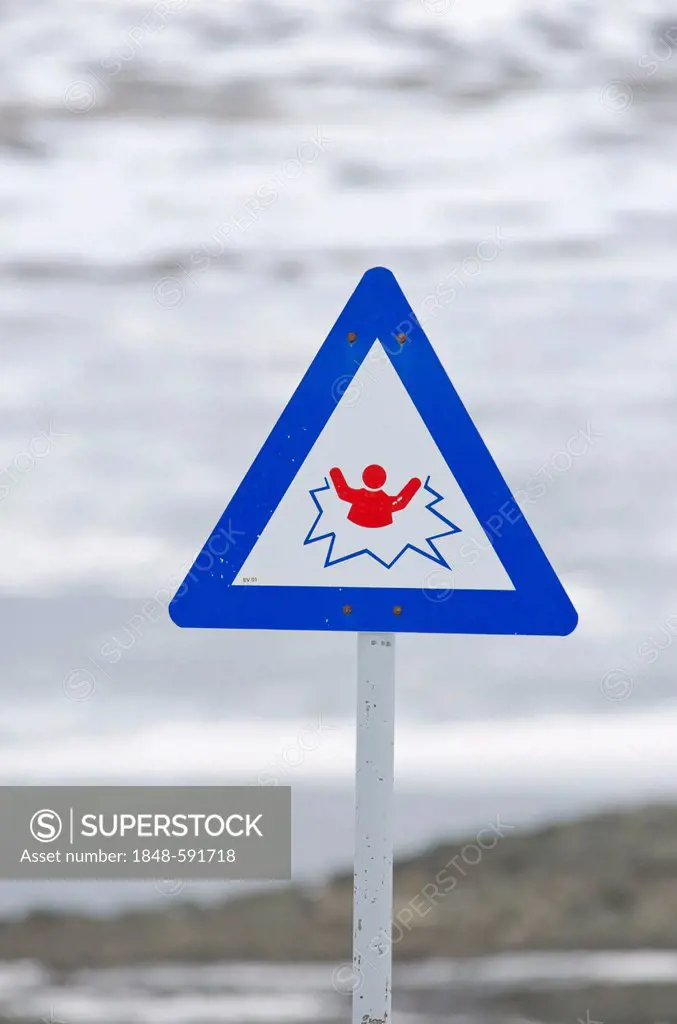 Attention risk of breaking the ice, warning sign, Norway, Scandinavia, Northern Europe