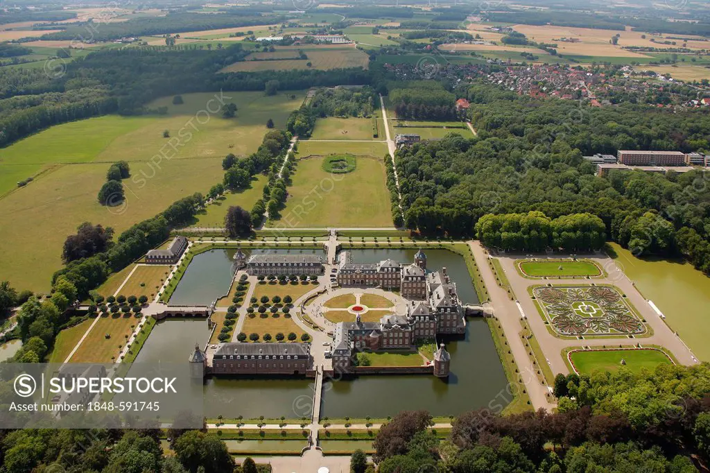 Aerial view, Schloss Nordkirchen Castle, a moated castle with a baroque park, Muensterland, North Rhine-Westphalia, Germany, Europe