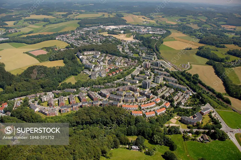 Aerial view, Rosensiedlung housing estate, Neviges, Velbert, Ruhr Area, North Rhine-Westphalia, Germany, Europe