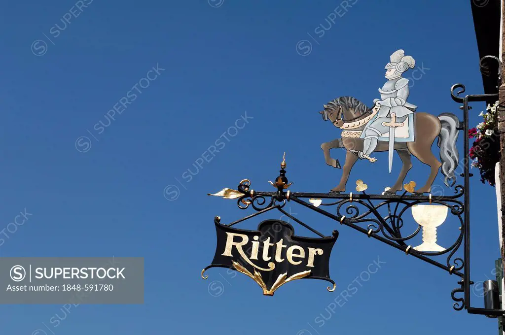 Ritter hotel sign, Baden Wine Route, Durbach, Baden-Wuerttemberg, Germany, Europe