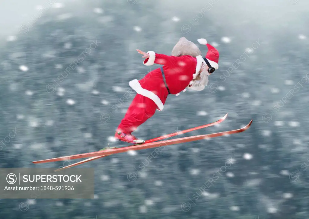 Santa Claus ski jumping, composing