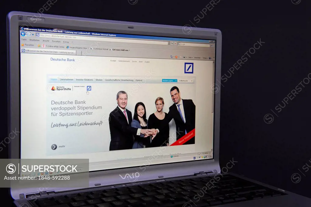 Website, Deutsche Bank webpage on the screen of a Sony Vaio laptop