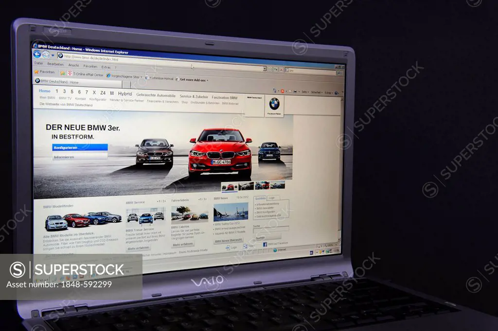Website, German BMW webpage on the screen of a Sony Vaio laptop