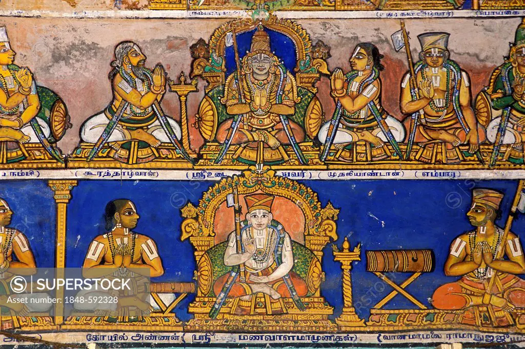 Wall painting in the Chola style, Brihadisvara or Brideshwarar Shiva Temple, Tanjore or Thanjavur, Tamil Nadu, South India, India, Asia