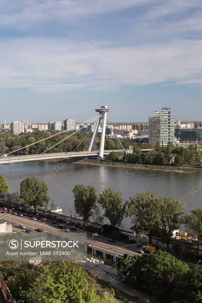 New Bridge, Nový Most, with views of the Petralka district, Bratislava, Slovak Republic, Europe