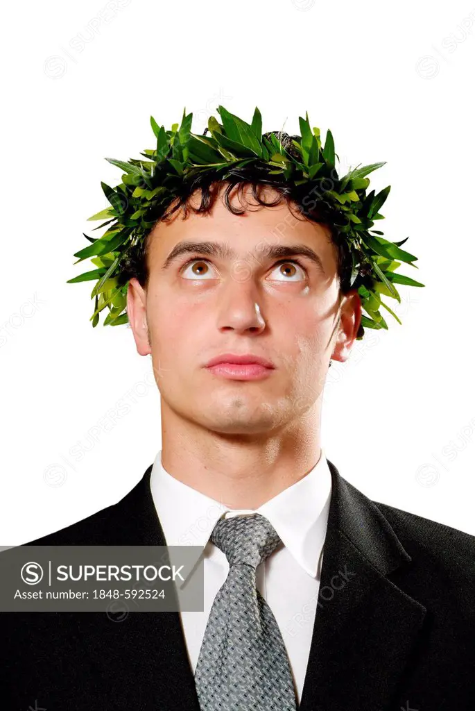 Businessman wearing a laurel wreath