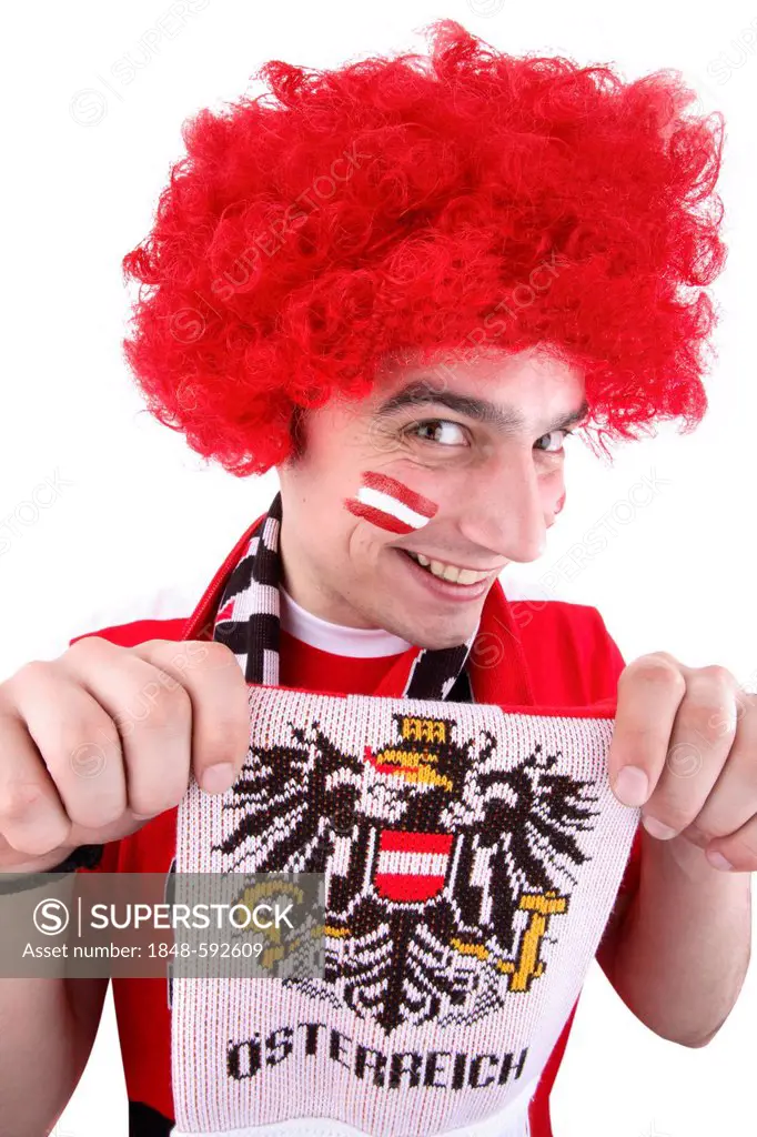 Austrian football fan wearing a football scarf