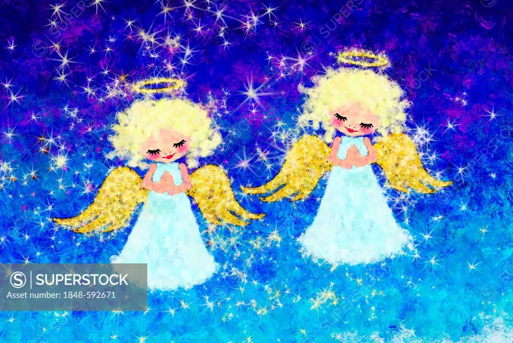 Two devout Christmas angels, illustration