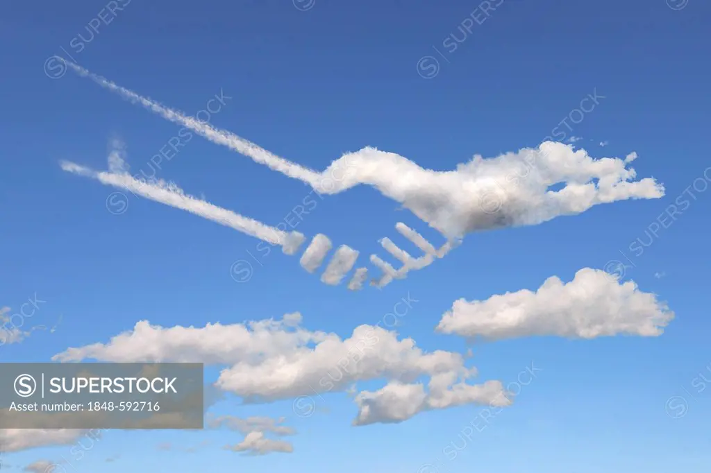 Clouds shaped like shaking hands, illustration