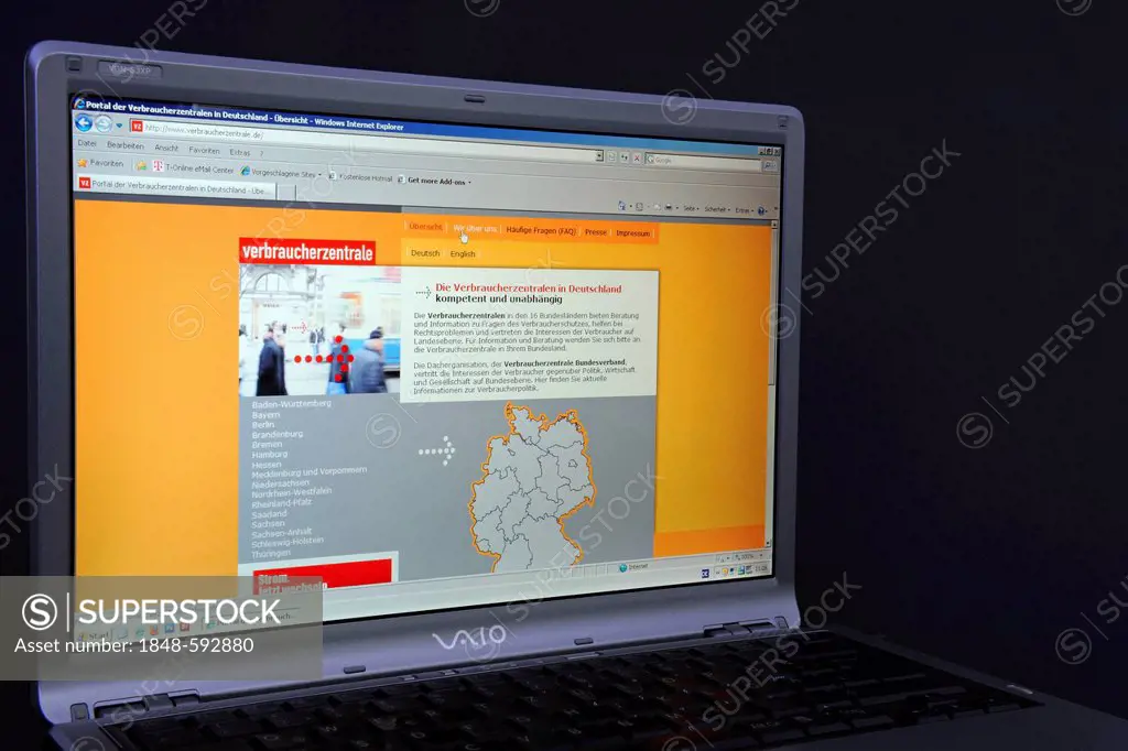 Website, Verbraucherzentrale webpage on the screen of a Sony Vaio laptop, the German consumer advice centre