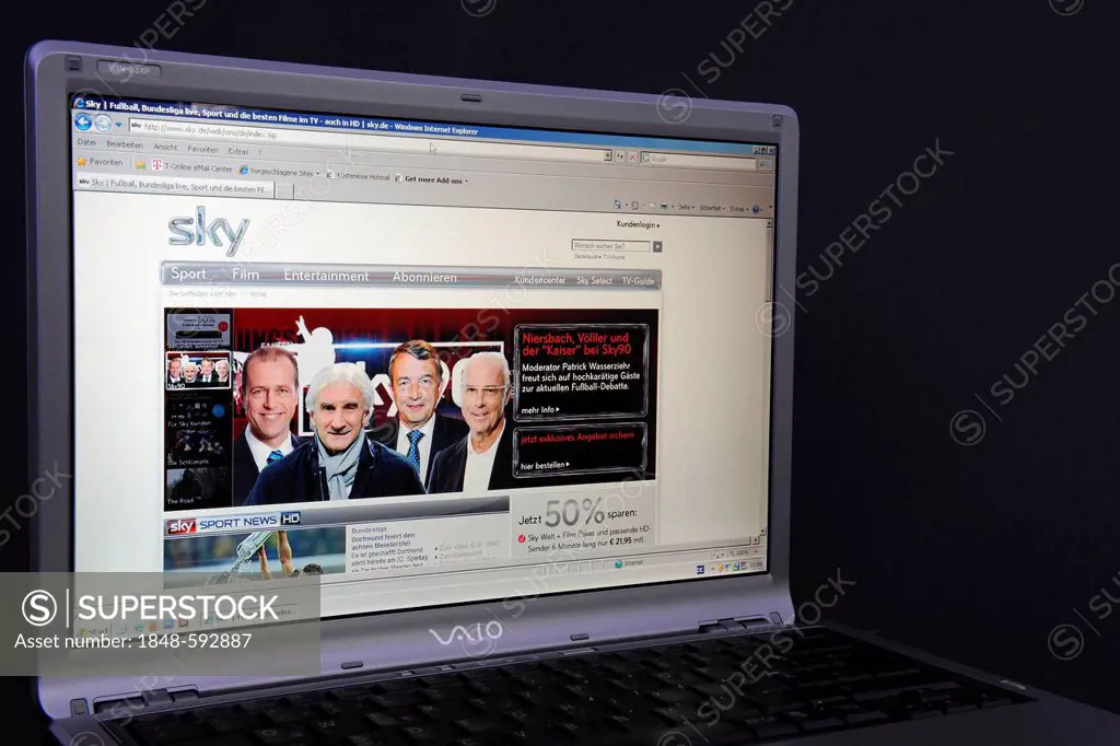 Website, Sky webpage on the screen of a Sony Vaio laptop, pay TV