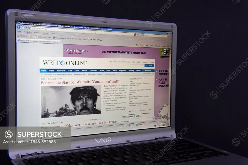 Website, Welt online webpage on the screen of a Sony Vaio laptop, a German national daily newspaper