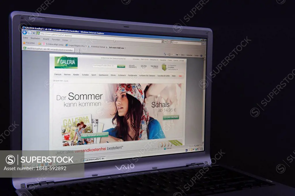 Website, Kaufhof webpage on the screen of a Sony Vaio laptop, a German chain of department stores