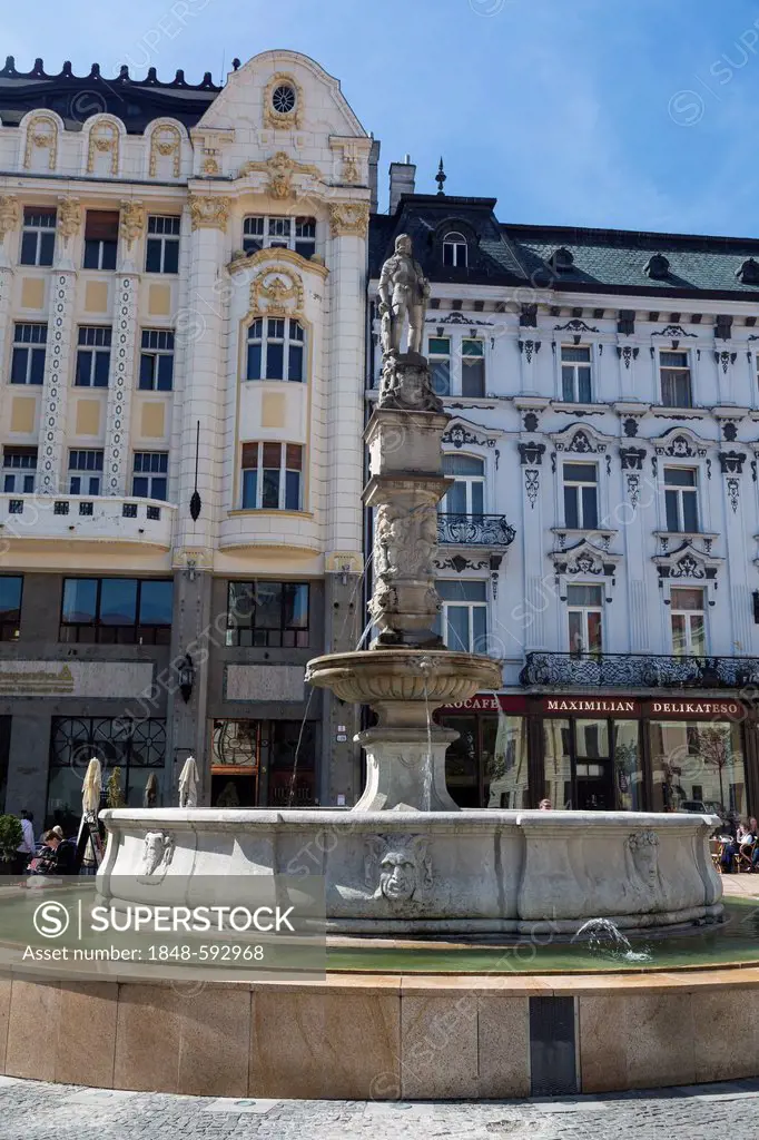 Maximilian Fountain in the main square of the Old Town of Bratislava, Slovak Republic, Europe