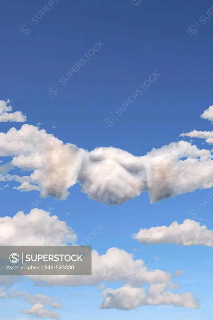 Clouds shaped like shaking hands, illustration