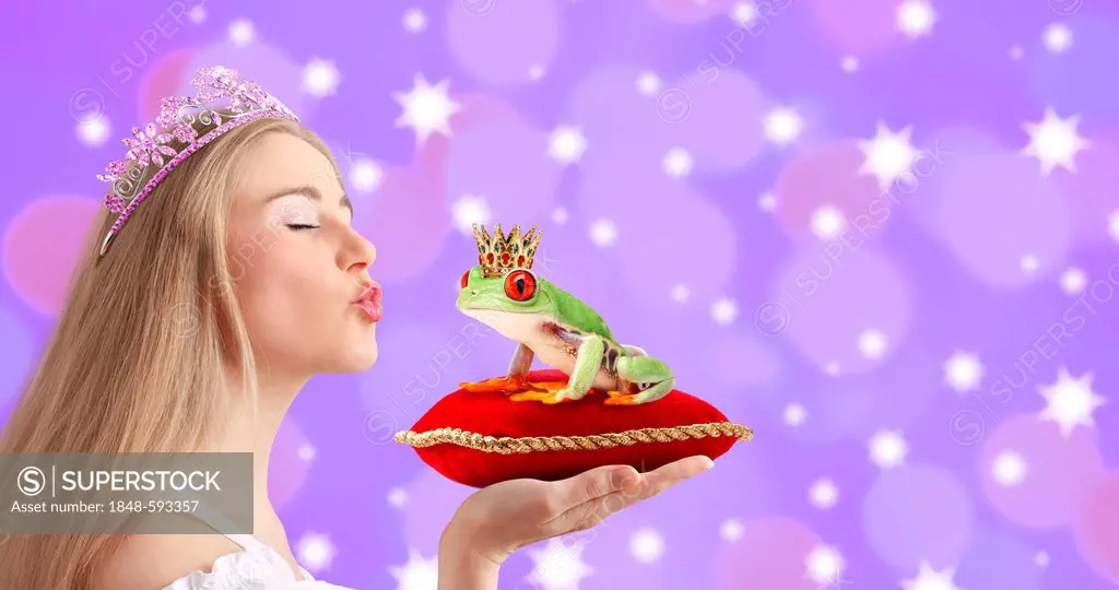 Woman kissing a frog prince