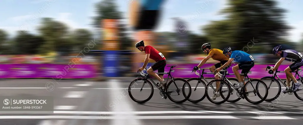 Cyclists, cycle race, victory, crossing the finish line, competition