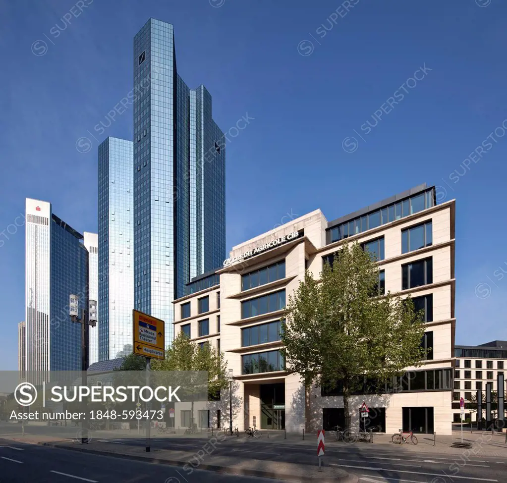 Office building on Taunusanlage, Deutsche Bank Twin Towers, nicknamed debit and credit, Frankfurt am Main, Hesse, Germany, Europe, PublicGround