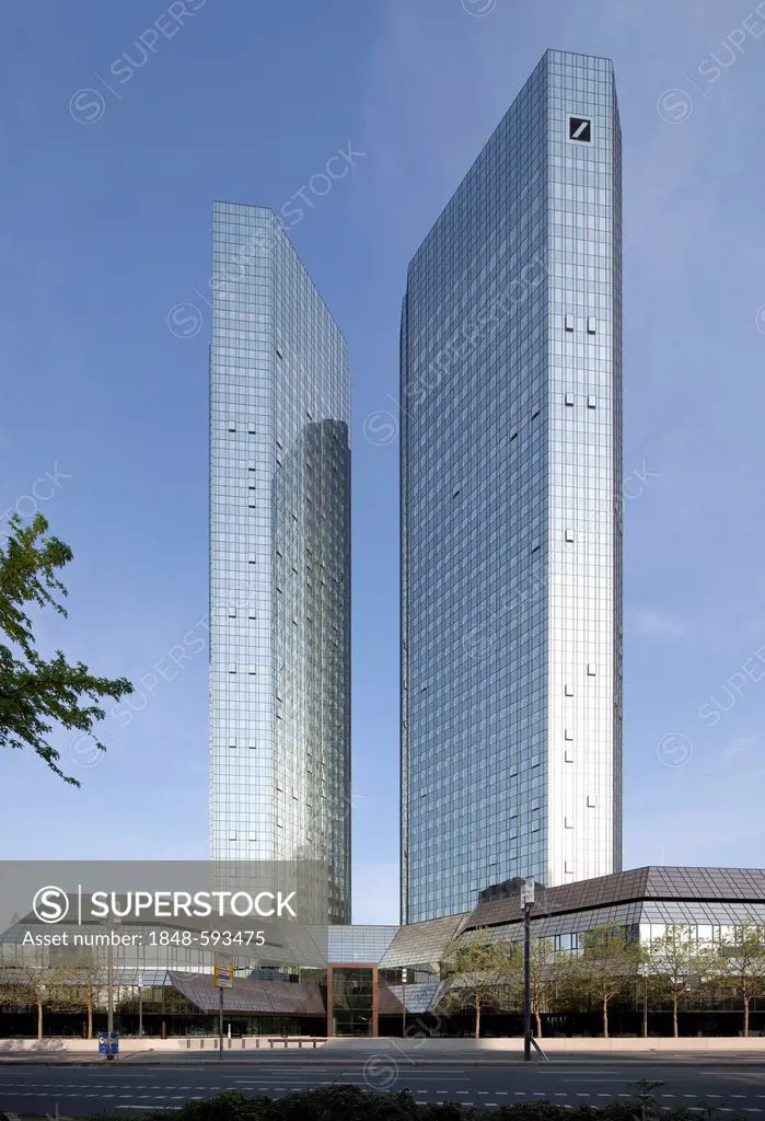 Deutsche Bank Twin Towers, nicknamed debit and credit, Frankfurt am Main, Hesse, Germany, Europe, PublicGround