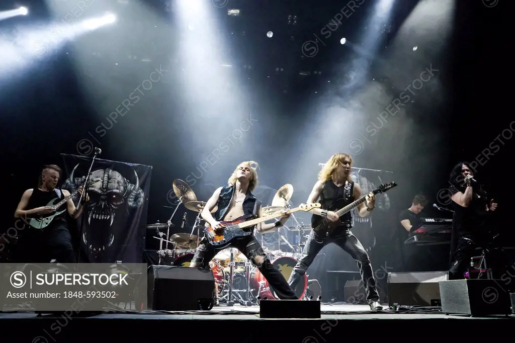 The Finnish heavy metal band Battle Beast performing live at the Hallenstadion, Zurich, Switzerland, Europe