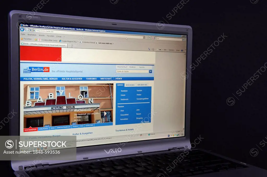 Website, webpage of the city of Berlin on the screen of a Sony Vaio laptop