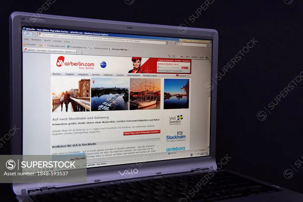 Website, Air Berlin webpage on the screen of a Sony Vaio laptop