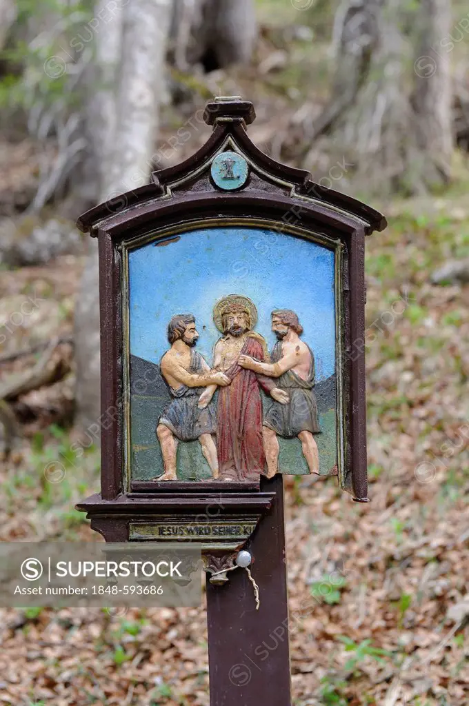 Stations of the Cross at Riederstein, Station X, Jesus is stripped of his garments, Rottach-Egern, Lake Tegernsee, Upper Bavaria, Bavaria, Germany, Eu...