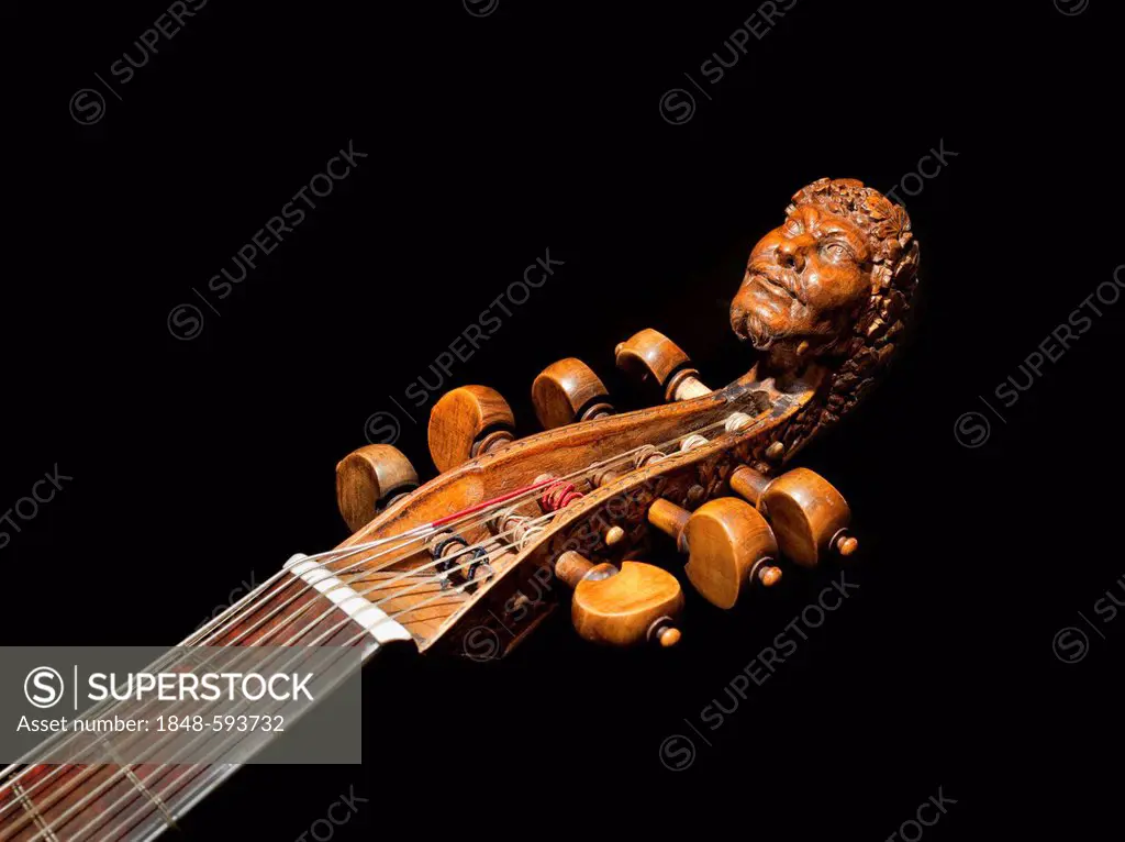Seven-stringed tenor viola da gamba from the 17th century with a Bacchus head