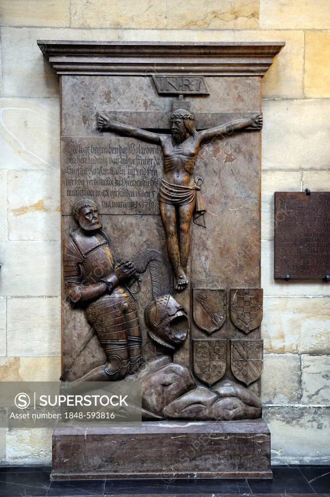 Historic tombstone slabs, Gothic St. Vitus Cathedral, Prague Castle, Hradschin castle district, Prague, Bohemia, Czech Republic, Europe