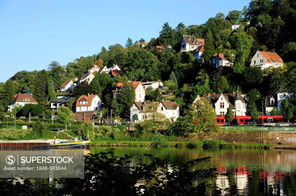 View of the Neckar river near Schlierbach, Heidelberg, Neckar valley, Baden-Wuerttemberg, Germany, Europe