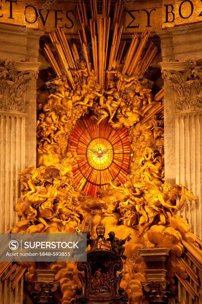 Bernini's Cathedra Petri in St. Peter's Basilica, Vatican City, Rome, Lazio, Italy, Europe
