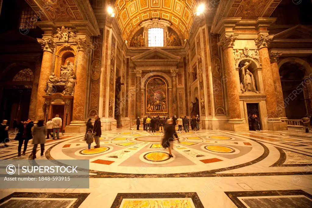 Visitors in the interior, St. Peter's Basilica, Vatican City, Rome, Lazio, Italy, Europe