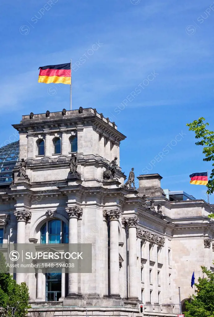 Reichstag building, plenary building, seat of the German Bundestag parliament, rear view, Berlin, Germany, Europe