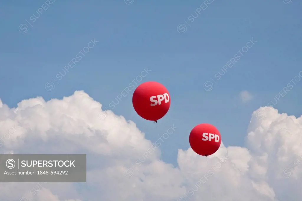 Red balloons labelled SPD, Social Democratic Party of Germany, Germany, Europe