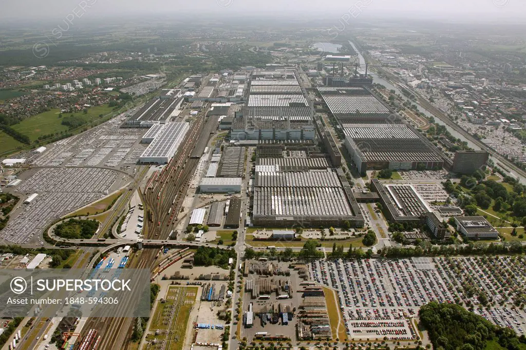 Aerial view, VW car factory, Volkswagen plant, Wolfsburg, Lower Saxony, Germany, Europe