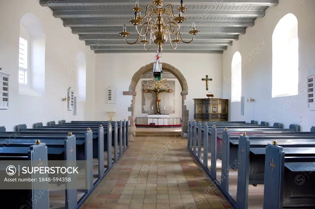 Inside Rubjerg church in Rubjerg, Northern Jutland, Denmark, Europe