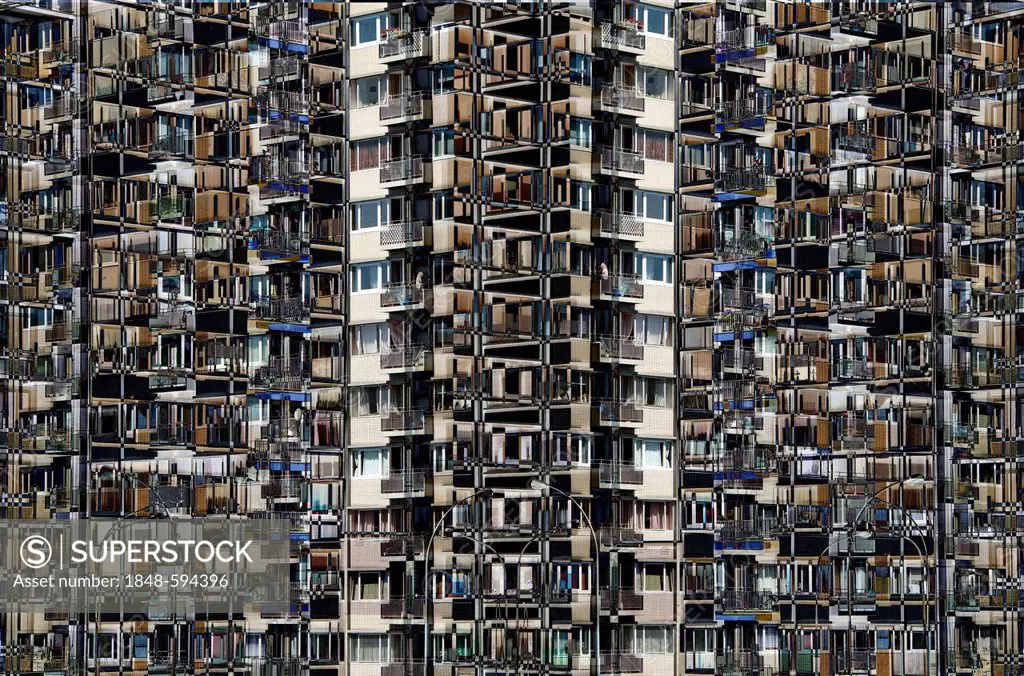 Apartment buildings on La Batte street on the Meuse river, photomontage, Liege, Luik, Wallonia, Belgium, Europe