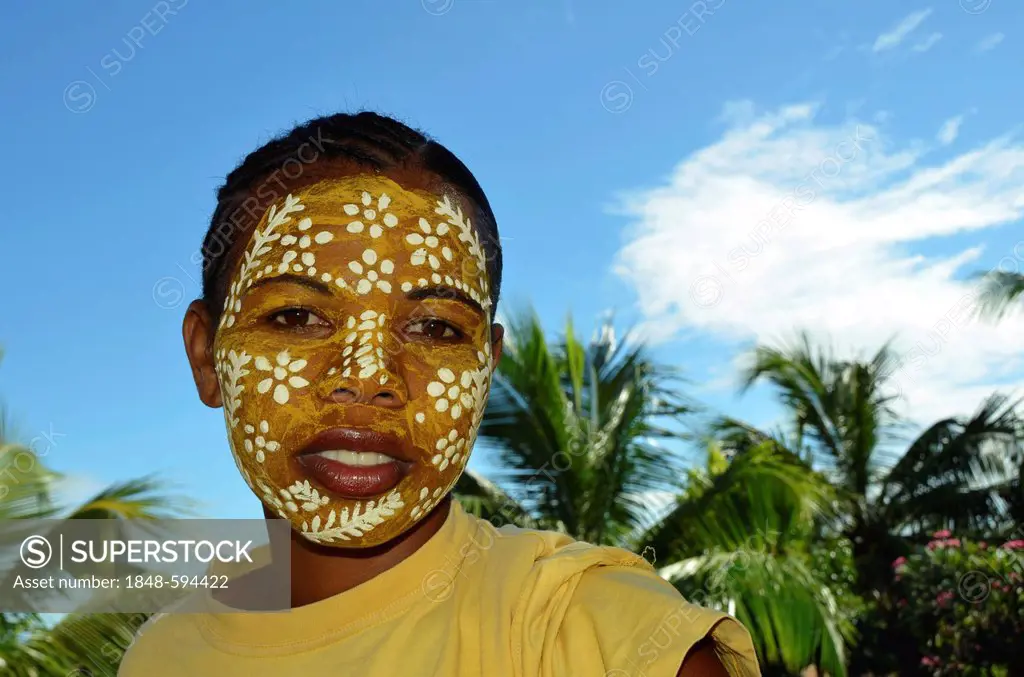A girl of the Antakarana tribe with traditional face painting, northern Madagascar, Africa, Indian Ocean