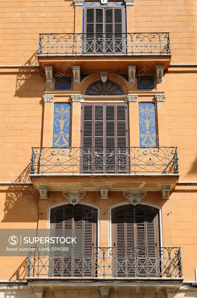 Apartment building with balconies in Palma de Mallorca, Majorca, Spain, Europe