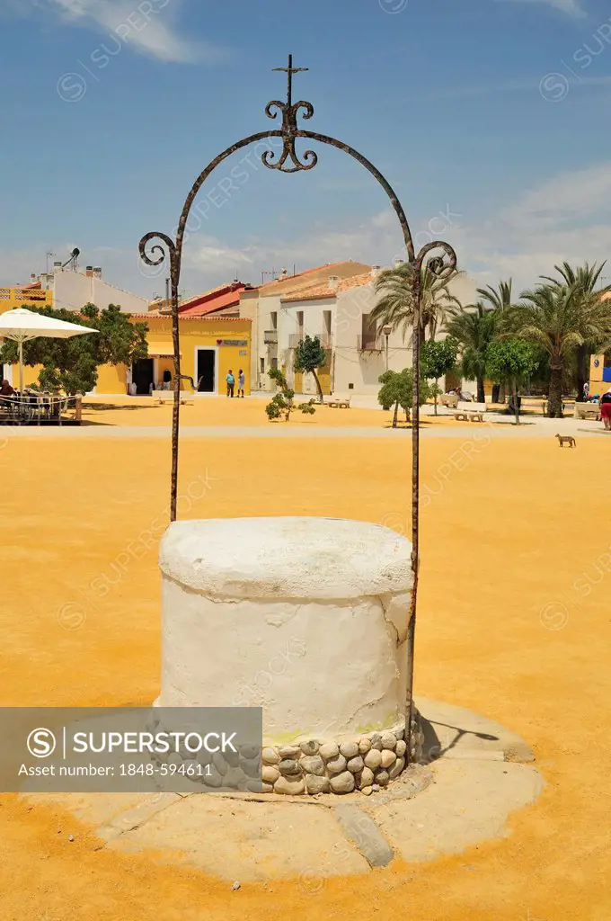 Fountain on Plaza Grande square on Tabarca island, Alicante, Costa Blanca, Spain, Europe