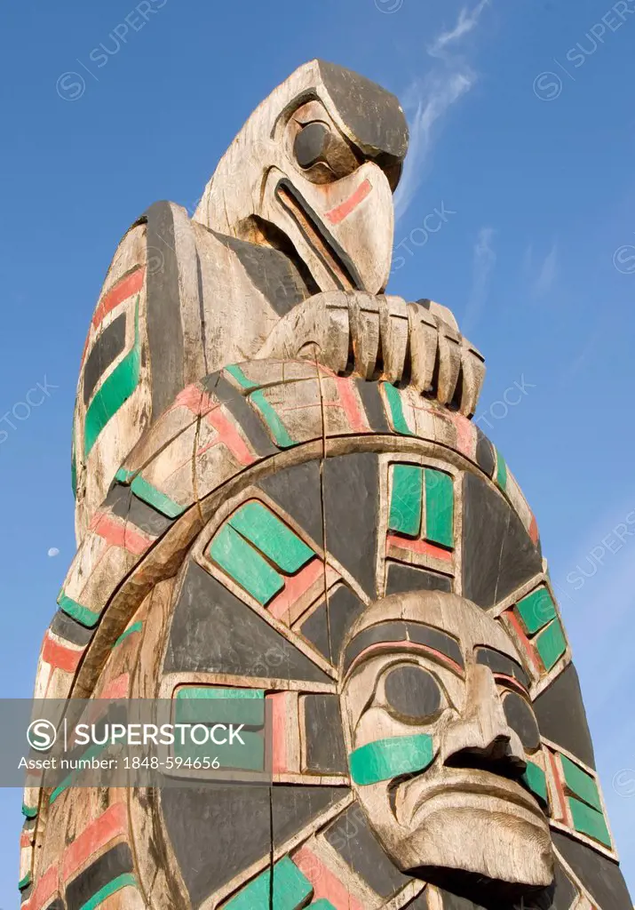 Raven Above Sea Serpent With Wolf And Macquinna Mask by Norman John 1988, Duncan, Vancouver Island, British Columbia, Canada