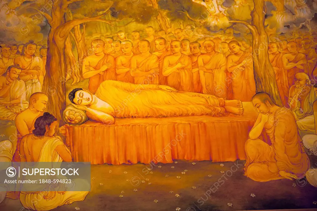 Painting of a reclining Buddha at the Temple of the Tooth, also known as Sri Dalada Maligawa, Kandy, Sri Lanka, Indian Ocean