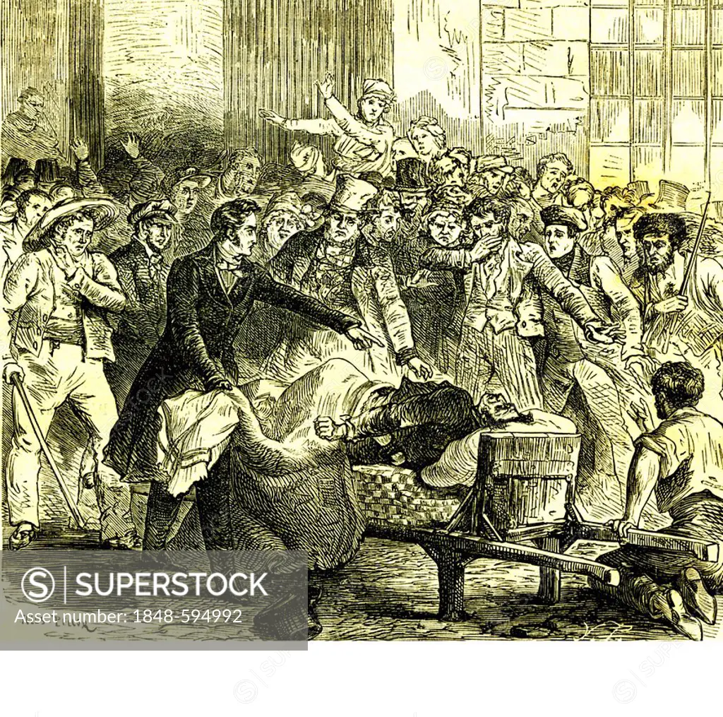 Cholera epidemy in 1832, historical illustration, 1840
