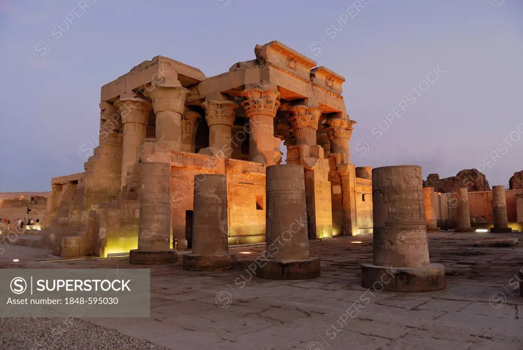 Temple of Kom Ombo at dusk, Nile Valley, Egypt, Africa
