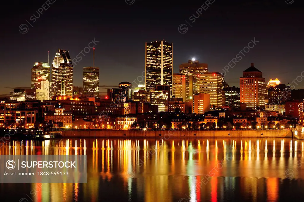 Skyline of Montreal with the harbour and the St. Lawrence River, Montreal, Quebec, Canada