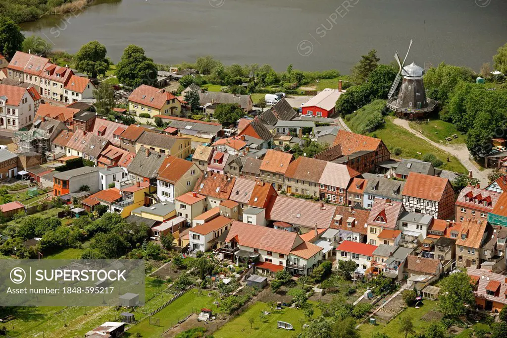 Aerial view, Roebel, Mueritz, Mecklenburg-Western Pomerania, Germany, Europe
