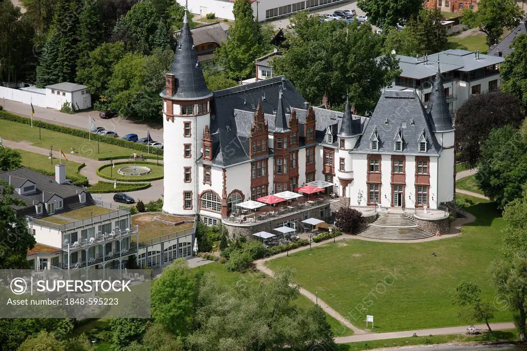 Aerial view, Schloss Klink castle and hotel, Mueritz county, Mecklenburg-Western Pomerania, Germany, Europe