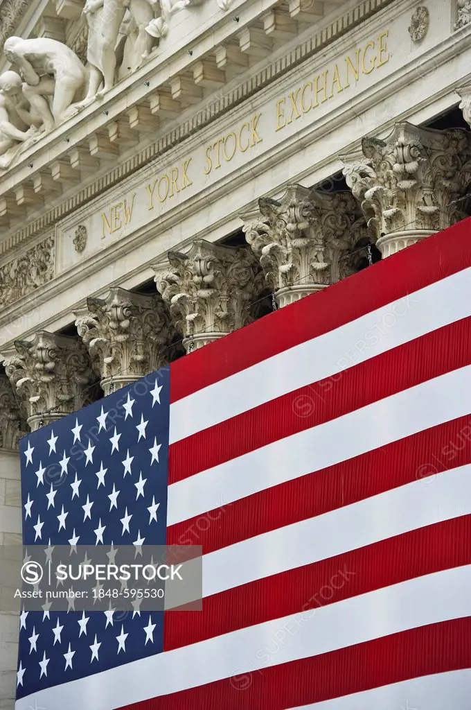 U.S. Flag, Wall Street, Manhattan, New York, USA, America
