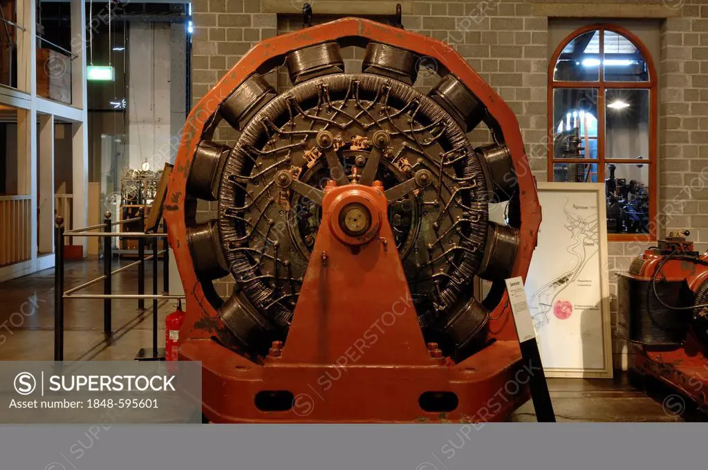 Generator from 1895, paper mill, formerly used in Gmund, Museum for Industrial Culture, Aeussere Sulzbacher Strasse 60-62, Nuremberg, Middle Franconia...